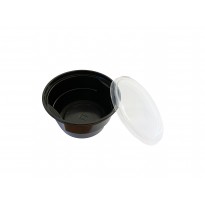 Bol supa negru din PP 560 ml, capac transparent inclus, 50 buc/set