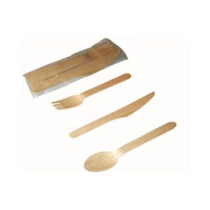 TRIS LEMN (SERVETEL+ LINGURA+FURCULITA+CUTIT) 100BUC